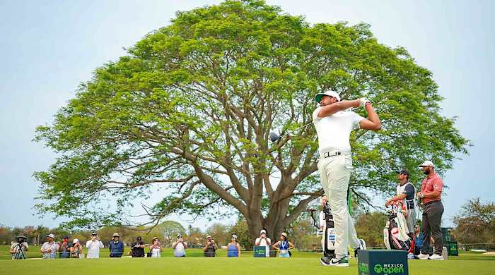 Tony Finau from the 4th tee during the final round of the 2023 Mexico Open at Vidanta in Puerto Vallarta, Jalisco, Mexico.